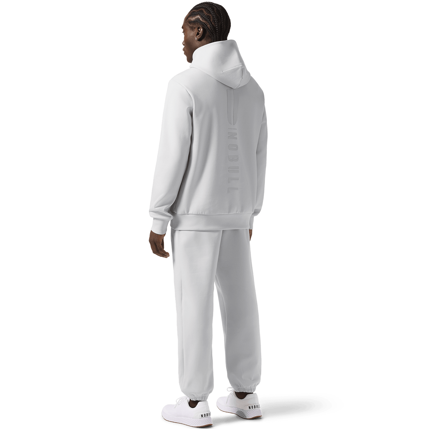 Men's Light Grey NOBULL Elements Sweatants Back Full Body Angle.