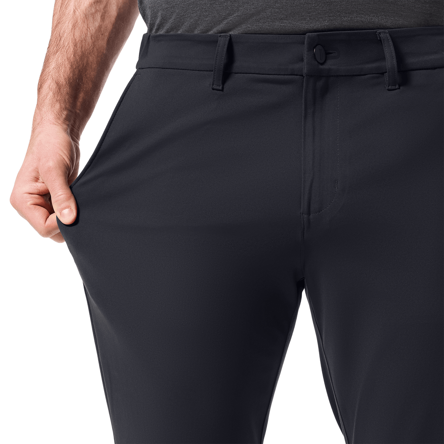 Stone Gray Public Rec Mens Gamechanger 5-Pocket Pant Pocket Stretch Detail Angle.