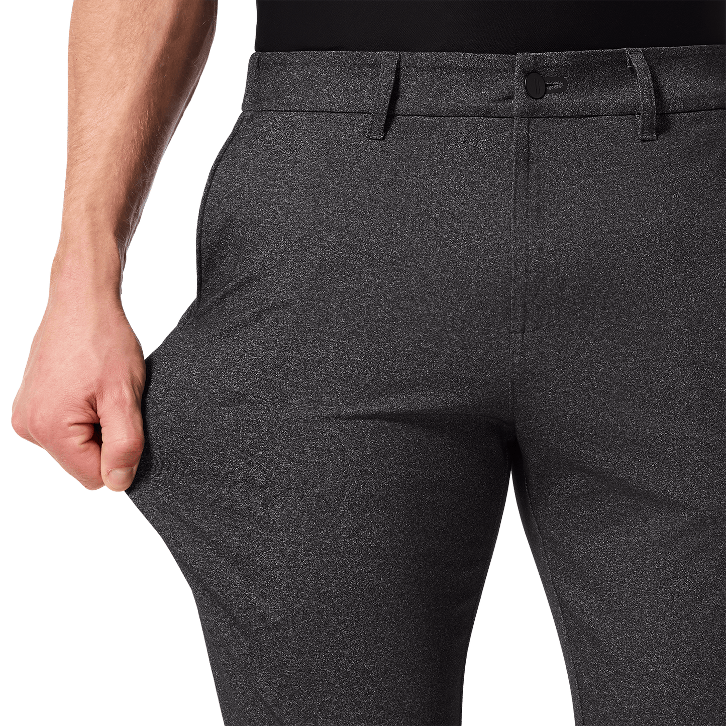Charcoal Heather Public Rec Men's Gamechanger 5-Pocket Pant Stretch Detail Angle.