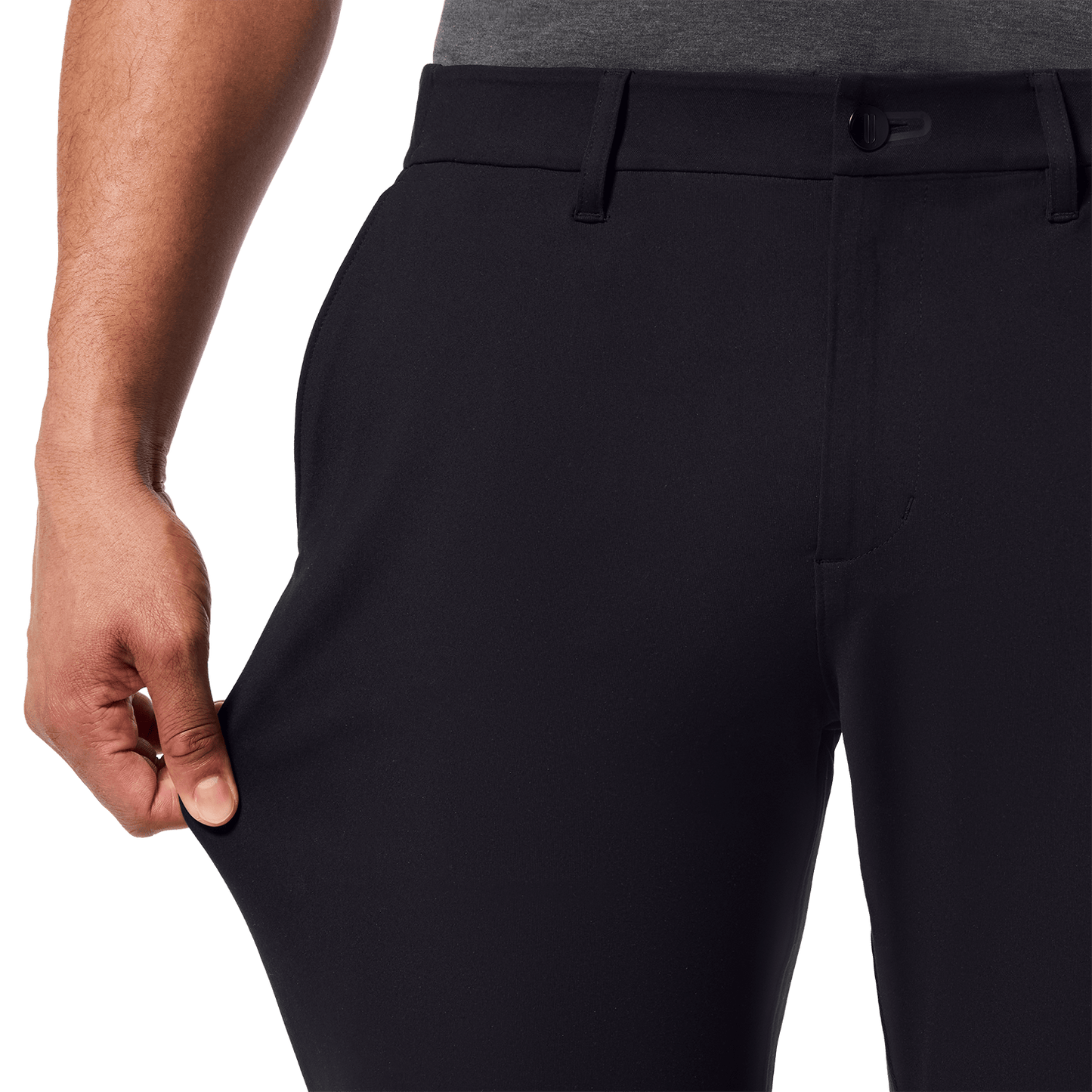 Black Public Rec Men's Gamechanger 5-Pocket Pant Stretch Detail Angle.