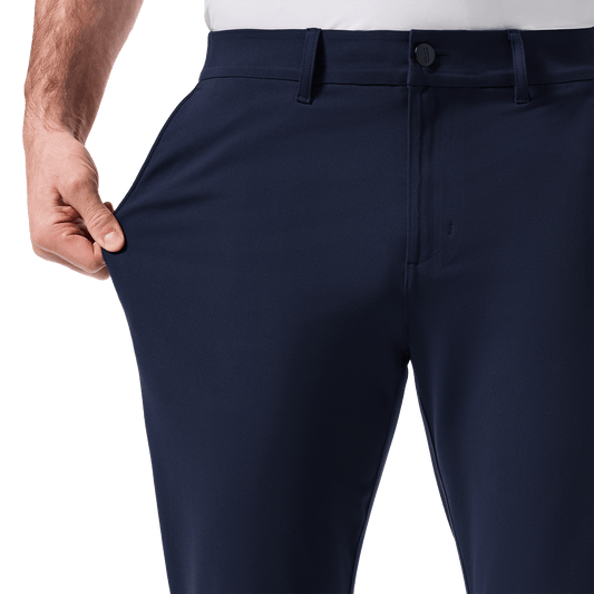 Navy Public Rec Men's Gamechanger 5-Pocket Pant Stretch Detail Angle.