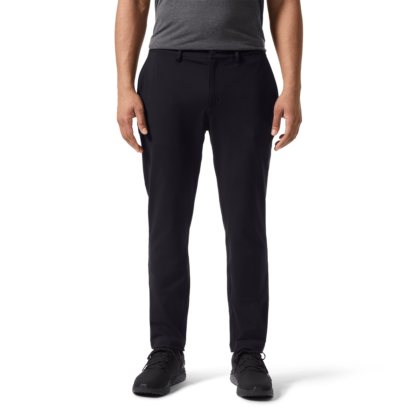Black Public Rec Men's Gamechanger 5-Pocket Pant Front Lower Body Angle.