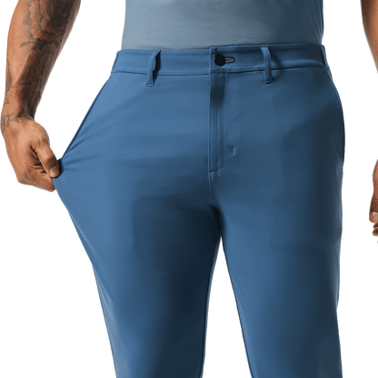 Men's Naval Blue Gamechanger 5-Pocket Pant Detail Angle.