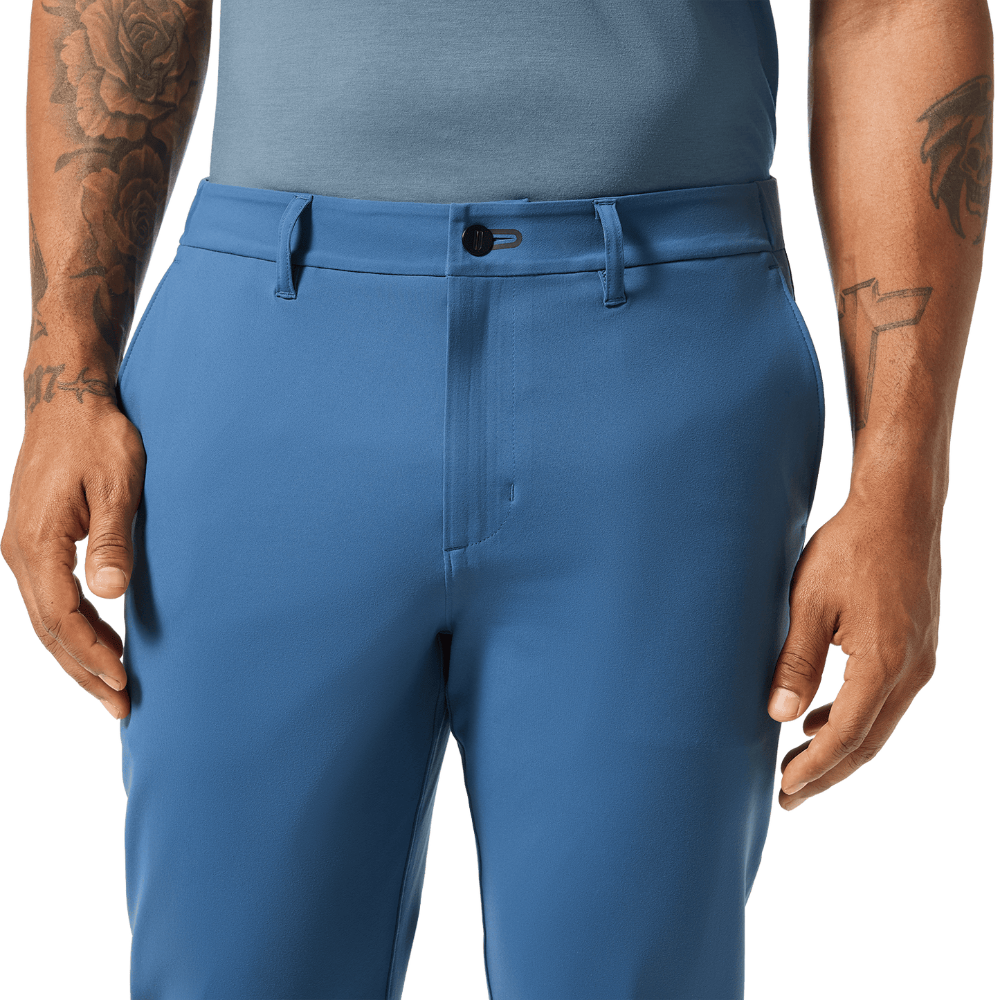Men's Naval Blue Gamechanger 5-Pocket Pant Detail Angle.