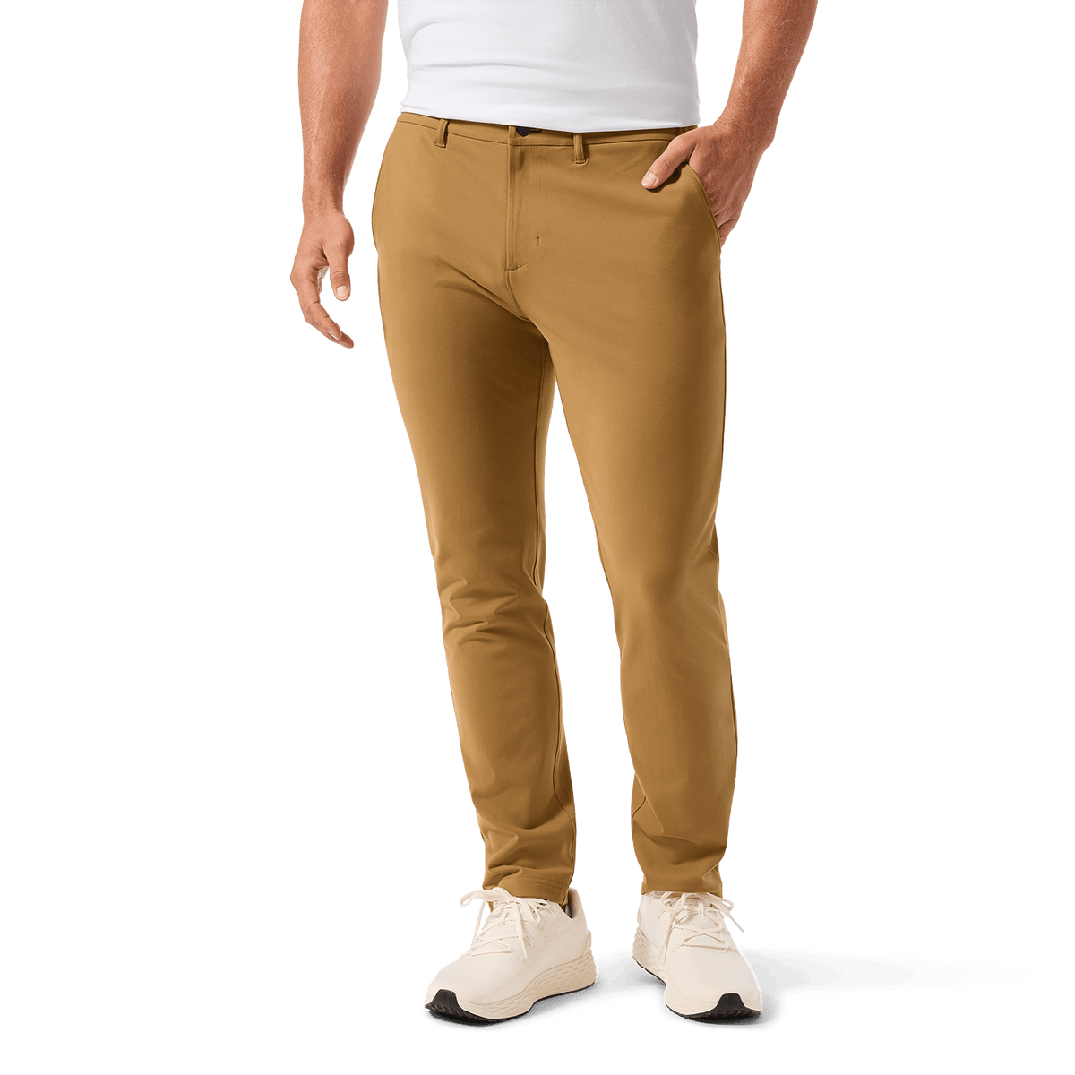 Men's Saddle Tan Gamechanger 5-Pocket Pant Front Lower Body Angle.