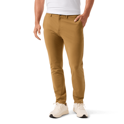Men's Saddle Tan Gamechanger 5-Pocket Pant Front Lower Body Angle.