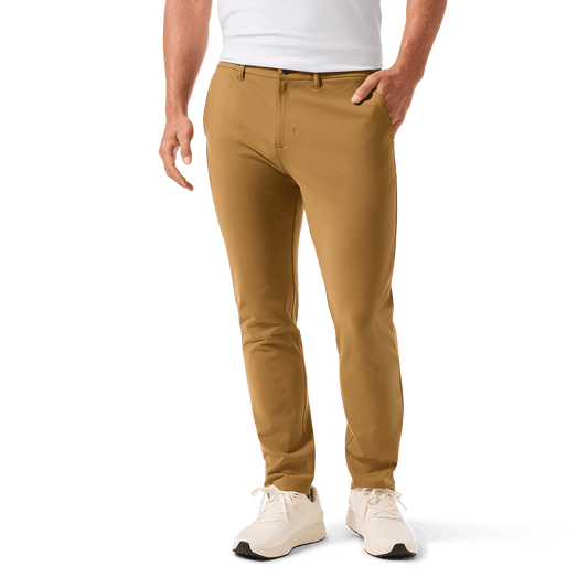 Men's Saddle Tan Gamechanger 5-Pocket Pant Front Lower Body Angle.