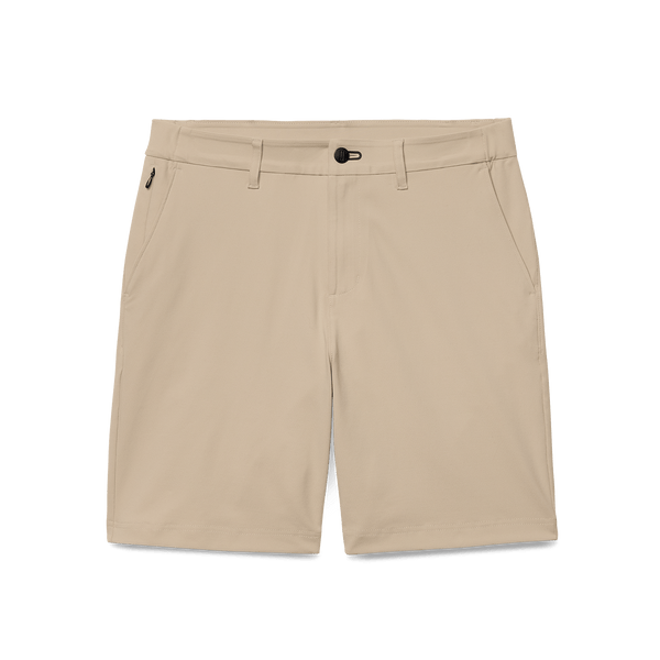 Taupe Public Rec Gamechanger 5 Pocket Short Flat Lay Angle.