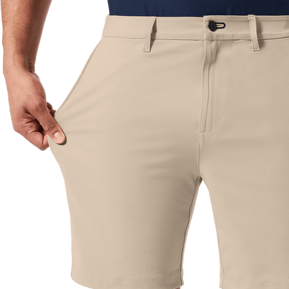 Taupe Public Rec Gamechanger 5 Pocket Short Stretch Detail Angle.
