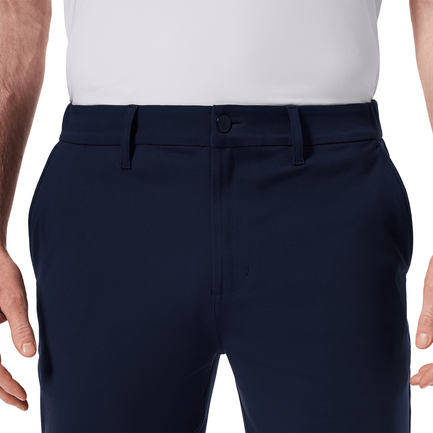 Navy Public Rec Gamechanger 5 Pocket Short Front Detail Angle.