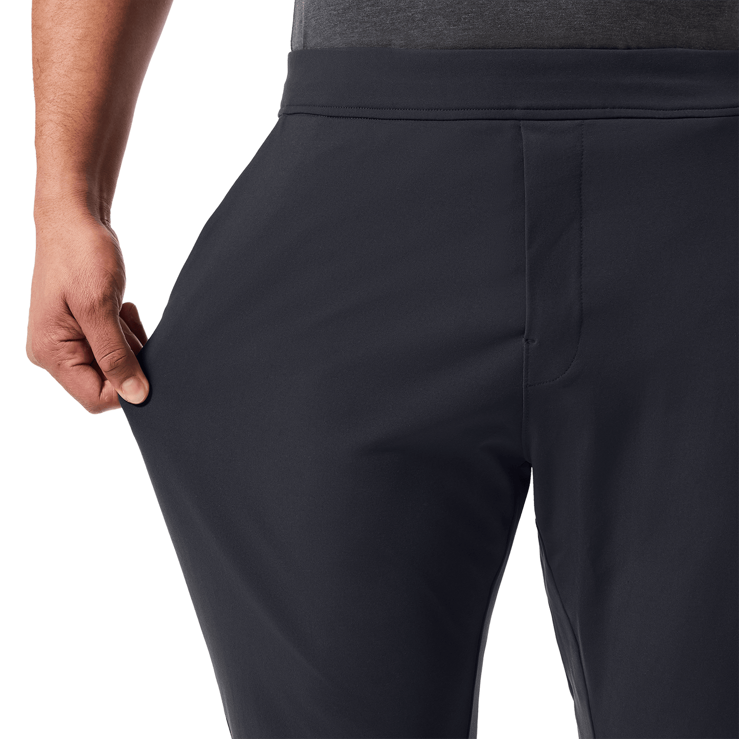Stone Grey Men's Public Rec Gamechanger Jogger Pocket Stretch Detail Angle.