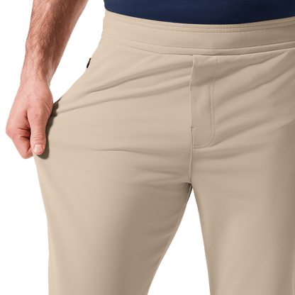Taupe Public Rec Men's Gamechanger Rec Pant Stretch Detail Angle.