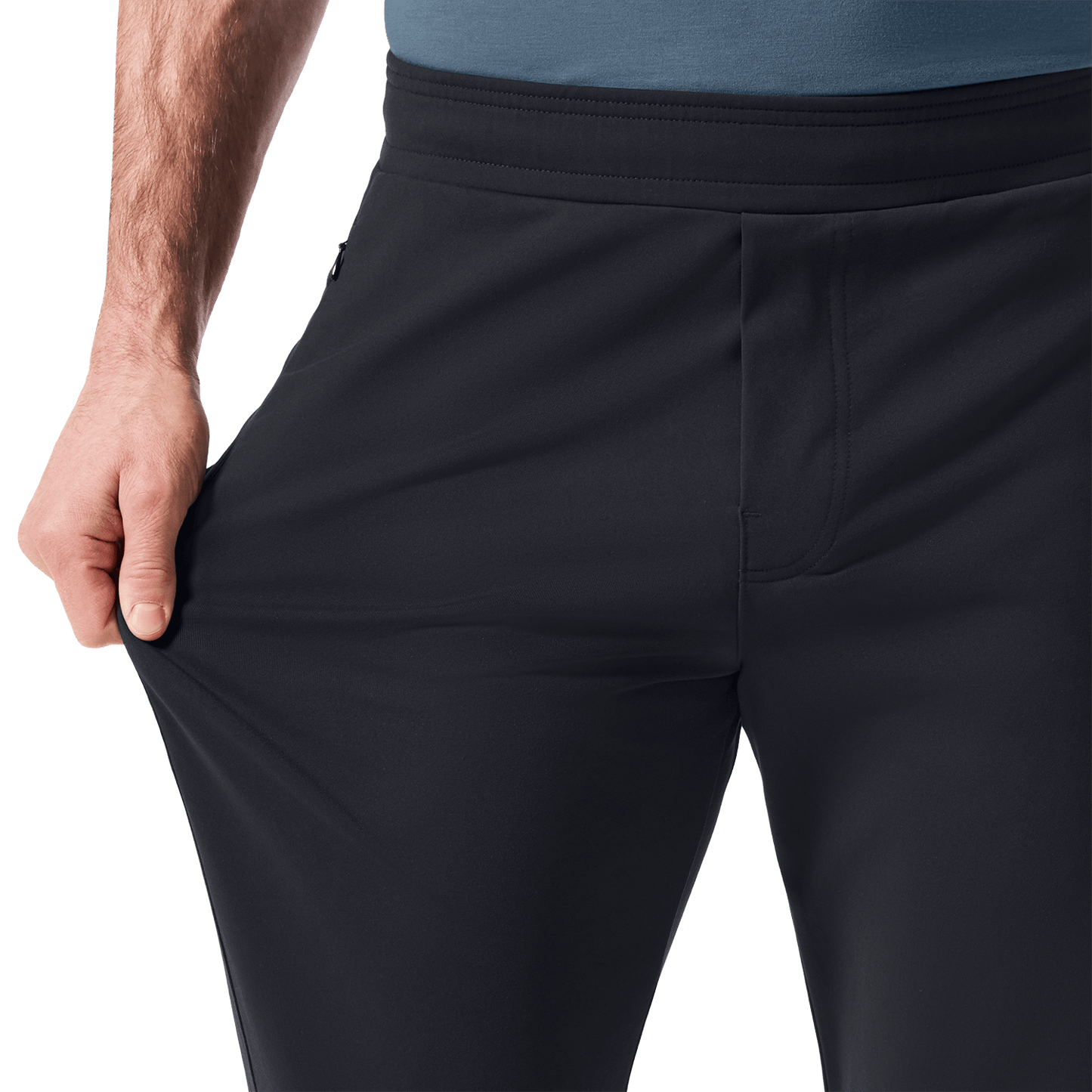 Stone Gray Public Rec Men's Gamechanger Pant Stretch Detail Angle.