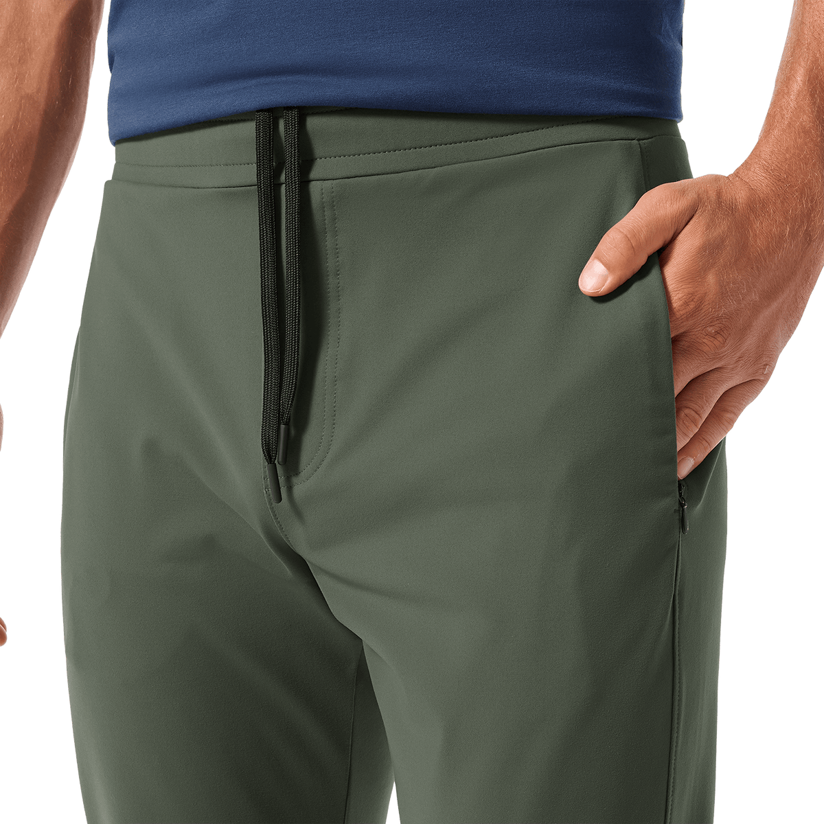 Men's Shadow Olive Gamechanger Rec Pant Drawstring Angle.