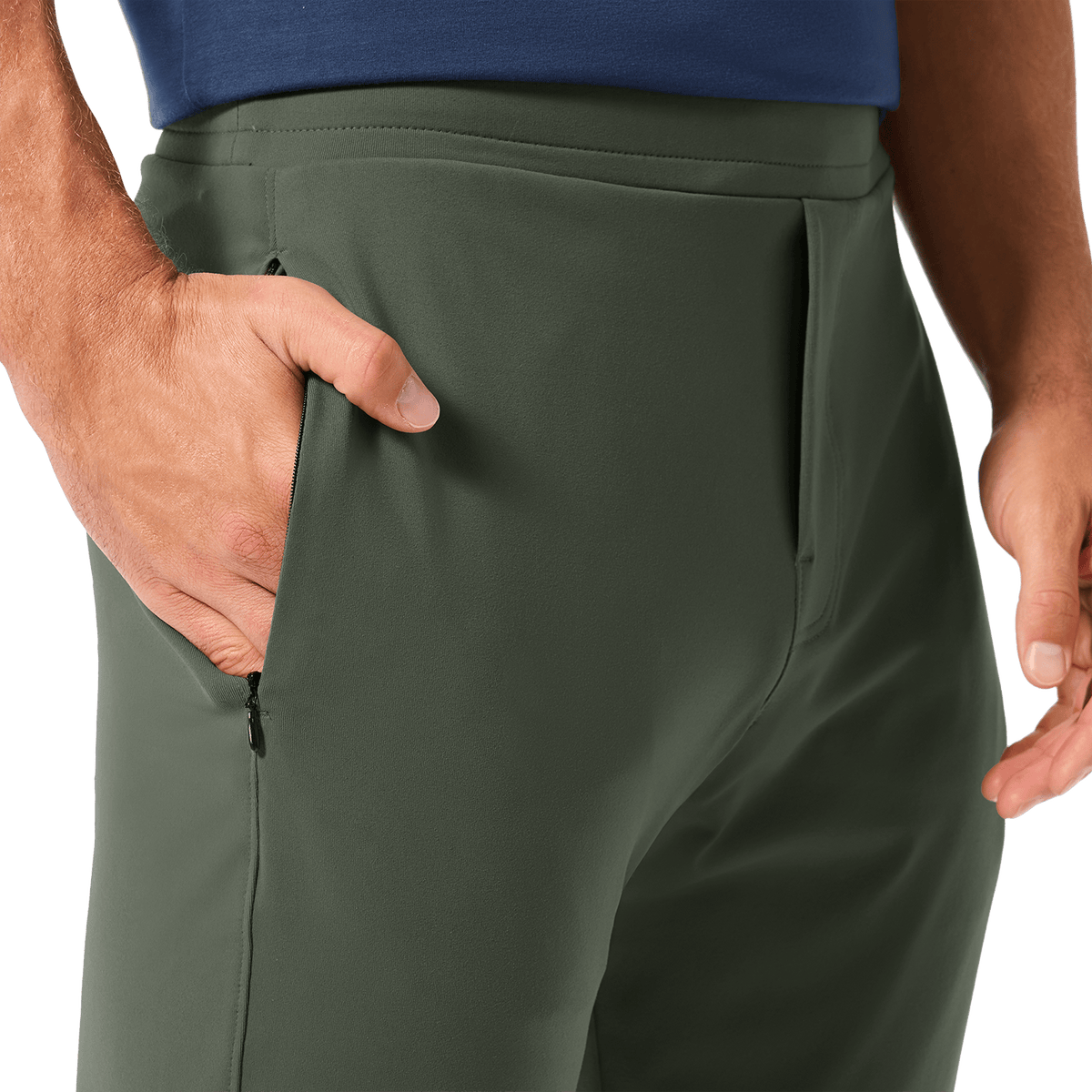 Men's Shadow Olive Gamechanger Rec Pant Pocket Detail Angle.