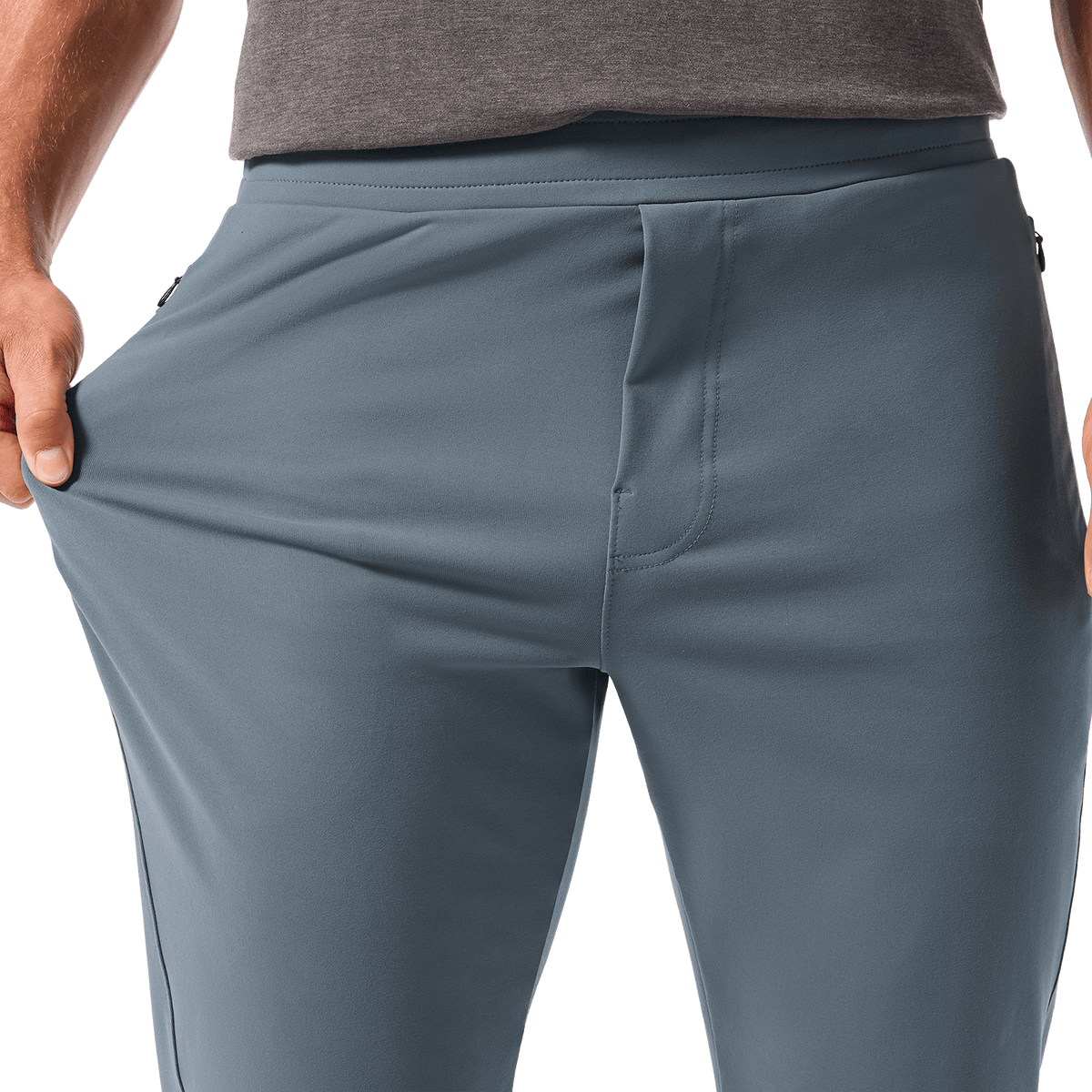 Men's Storm Cloud Gamechanger Rec Pant On Body Stretch Detail Angle.