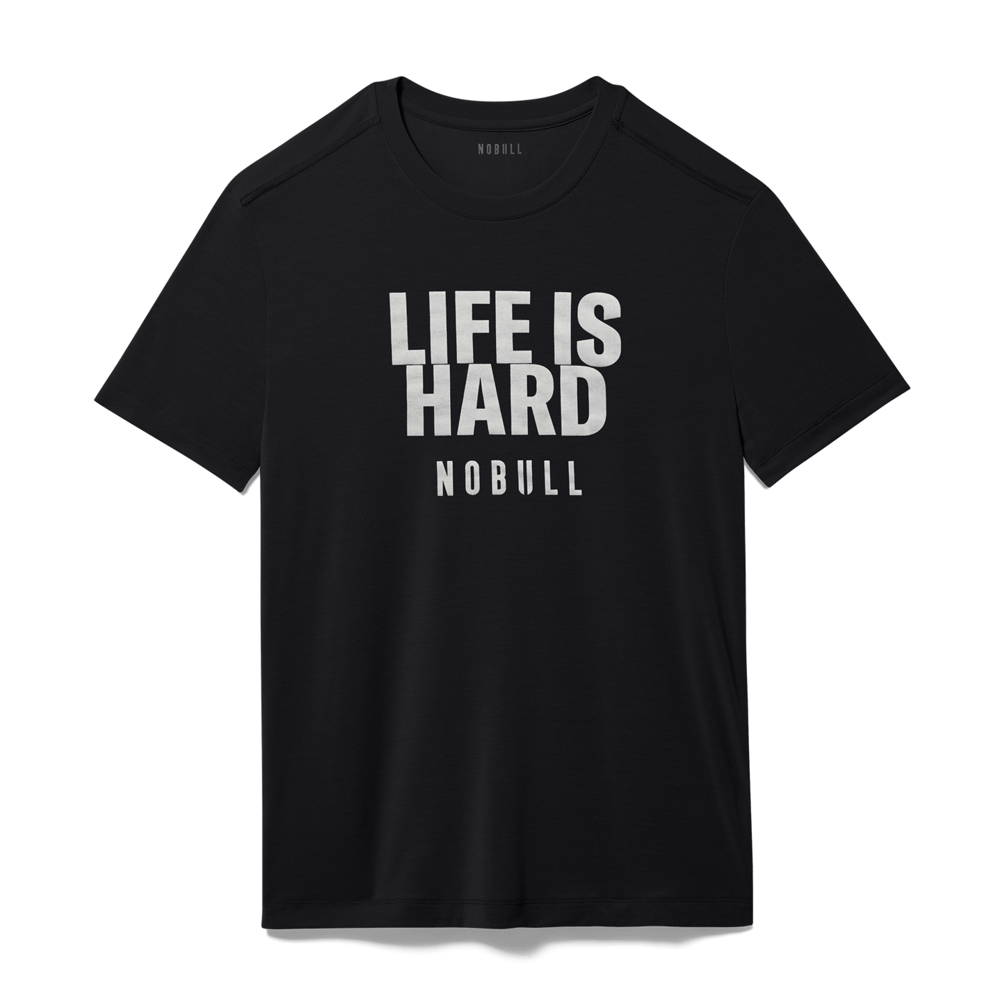 Men's Black Life Is Hard Tee Flat Lay Angle.