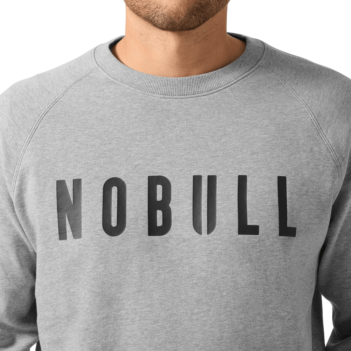 Men's Grey Heather NOBULL Crew Front Detail Angle.