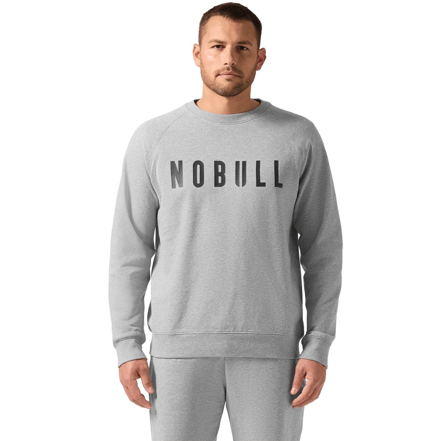Men's Grey Heather NOBULL Crew Front On Body Angle.