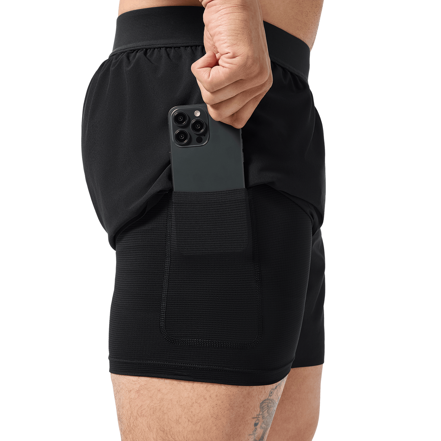 Men's Black NOBULL Drive Short 6" (Lined) Pocket Liner Angle.