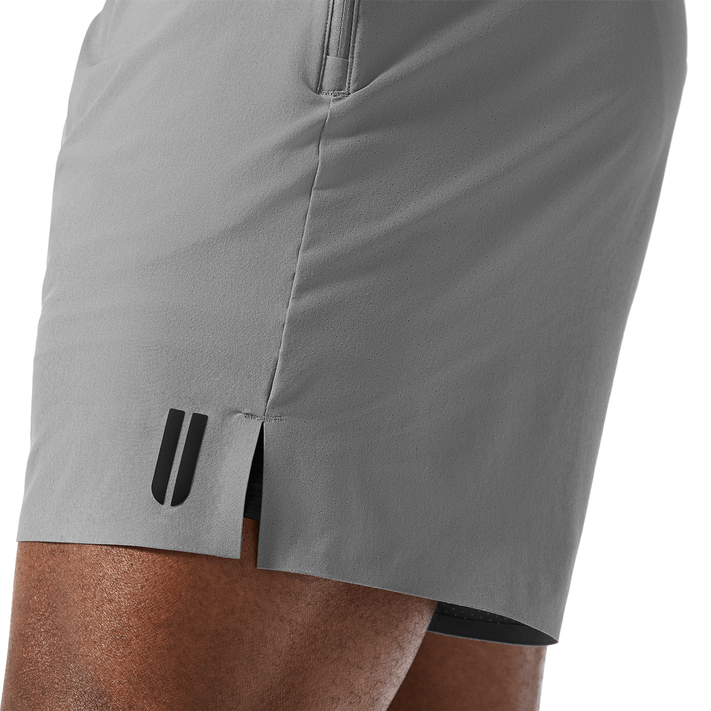 Men's Gargoyle NOBULL Drive Short 6" (Lined) U Logo Detail Angle.