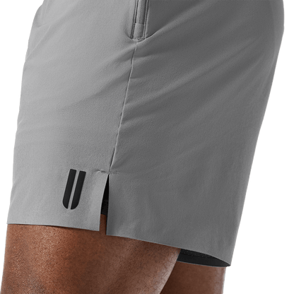 Men's Gargoyle NOBULL Drive Short 6" (Lined) U Logo Detail Angle.