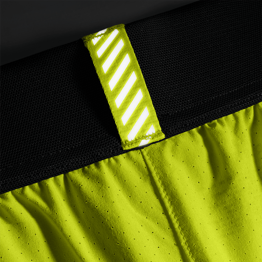 Men's Zest Drive Short 6" (Lined) Front Reflective Tab Detail Angle.