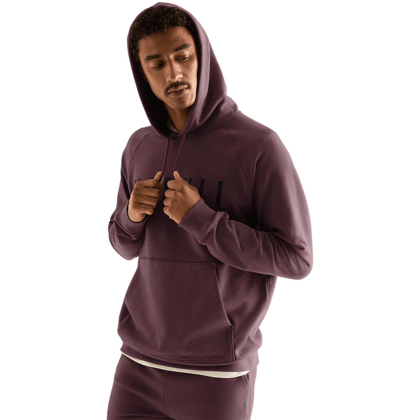 Men's NOBULL Dark Burgundy Hoodie Hood Up Angle.