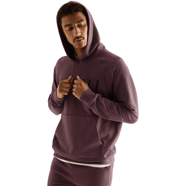 Men's NOBULL Dark Burgundy Hoodie Hood Up Angle.