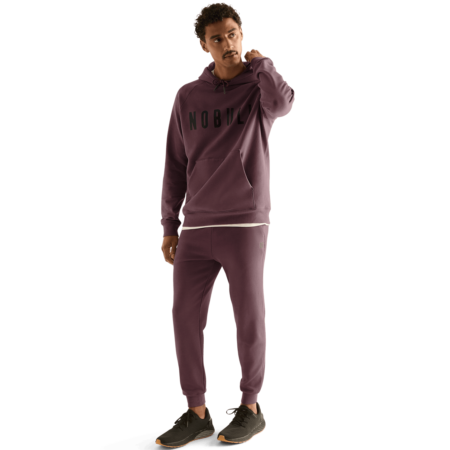 Men's NOBULL Dark Burgundy Hoodie Front Full Body Angle.