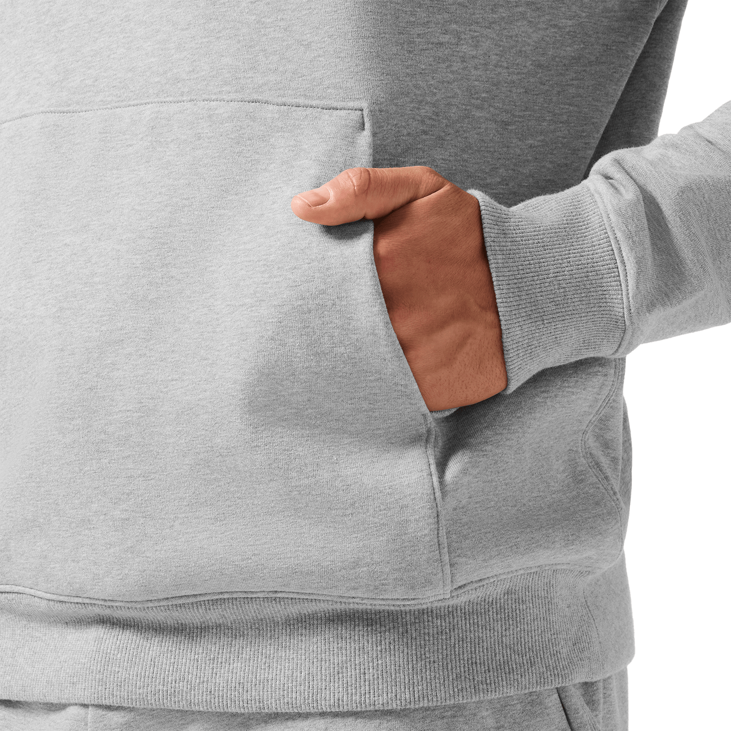 Men's Grey Heather NOBULL Hoodie Pocket Angle.