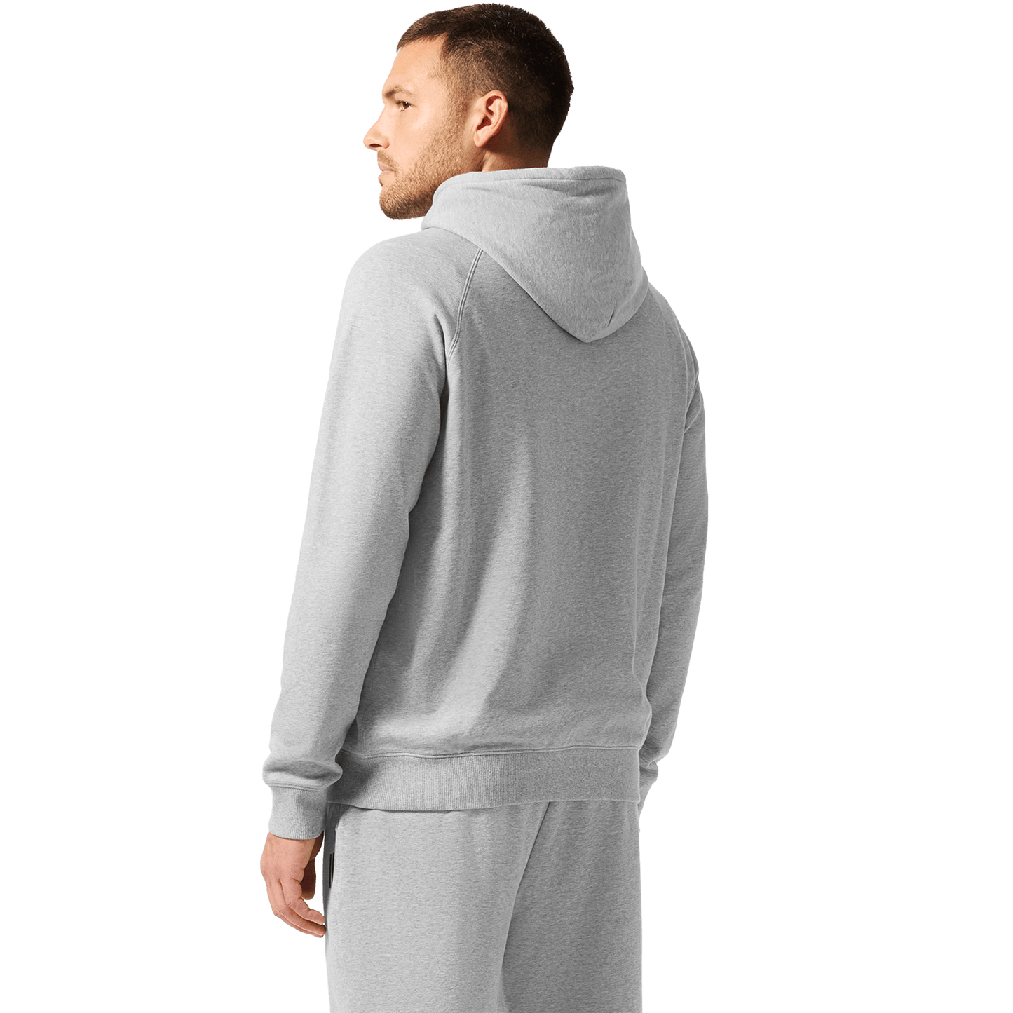 Men's Grey Heather NOBULL Hoodie Back On Body Angle.