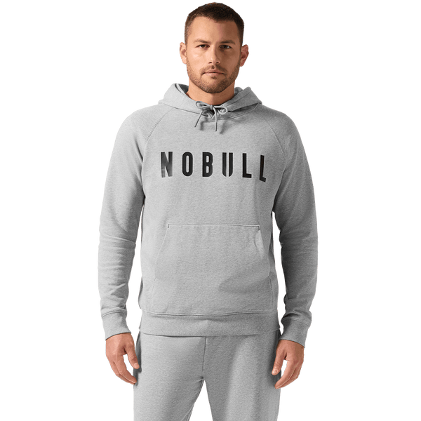 Men's Grey Heather NOBULL Hoodie Front On Body Angle.