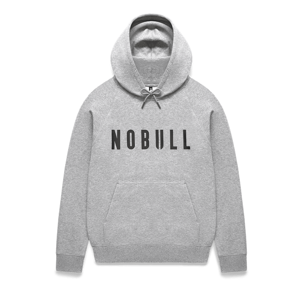 Men's Grey Heather NOBULL Hoodie Flat Lay Angle.