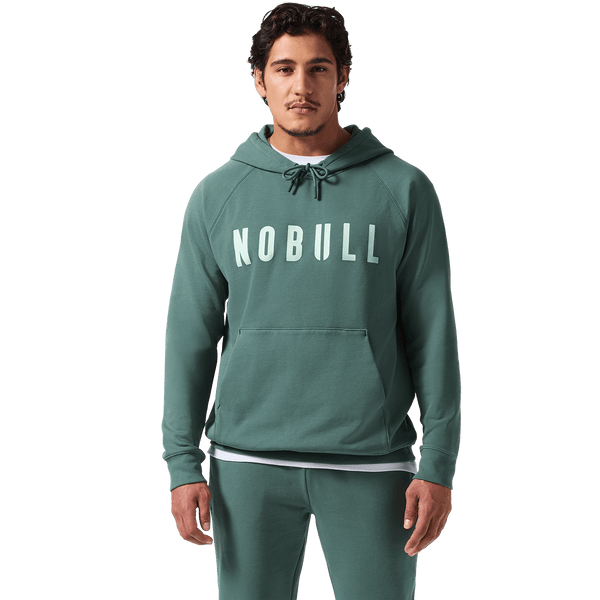 Men's Silver Pine NOBULL Hoodie Front On Body Angle.