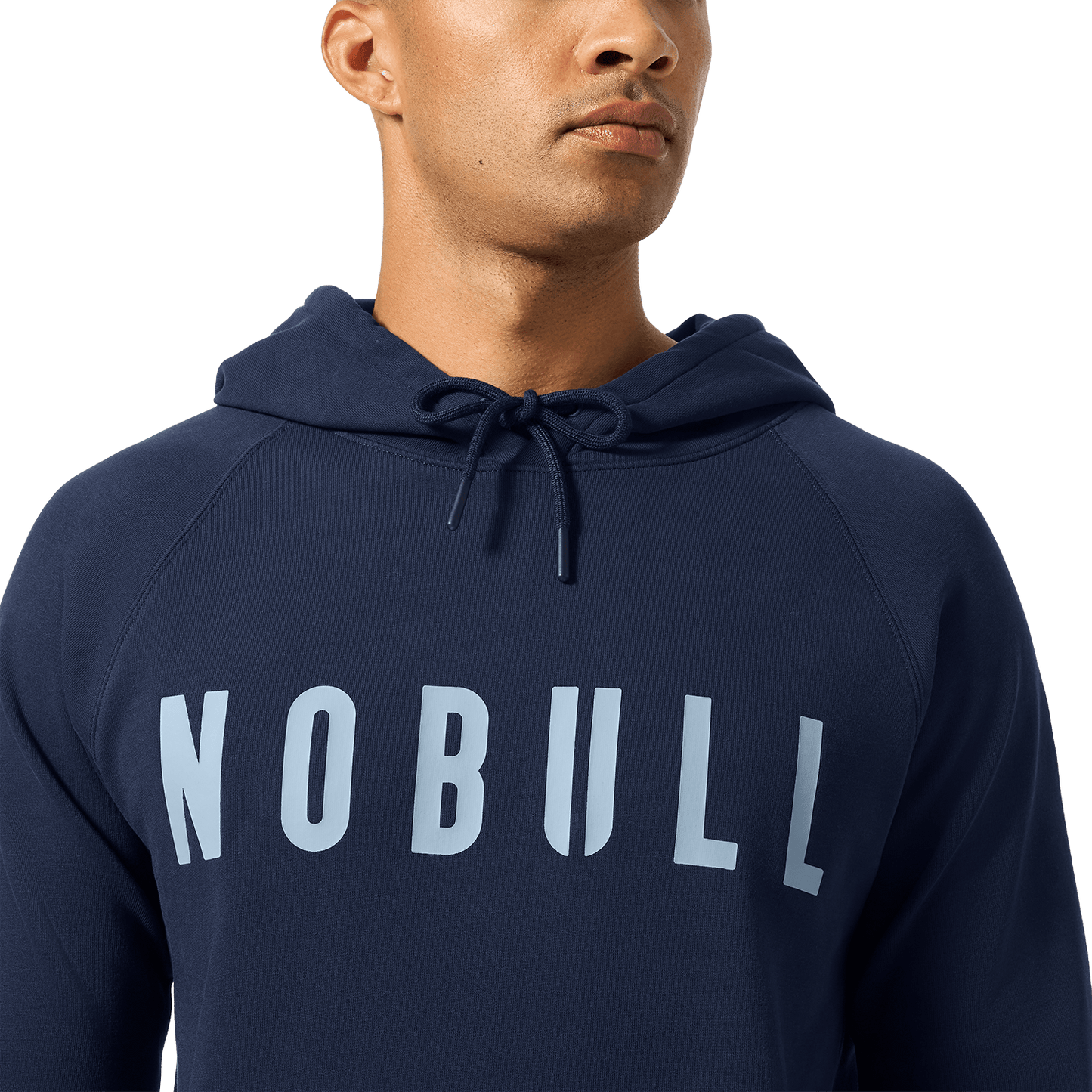 Men's Night Navy NOBULL Hoodie Front Detail Angle.