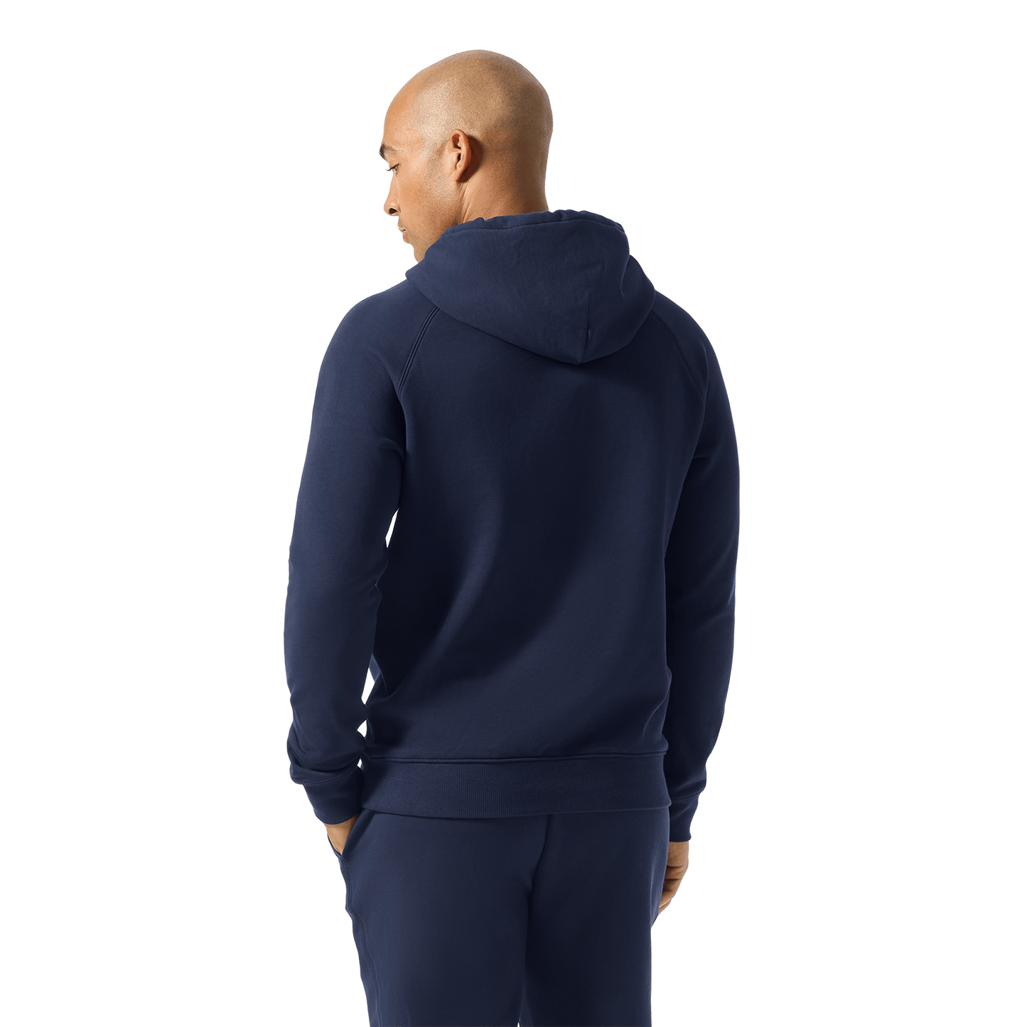 Men's Night Navy NOBULL Hoodie Back Waist Up Angle.