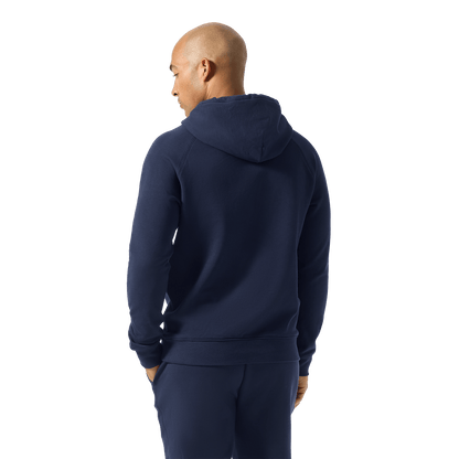 Men's Night Navy NOBULL Hoodie Back Waist Up Angle.