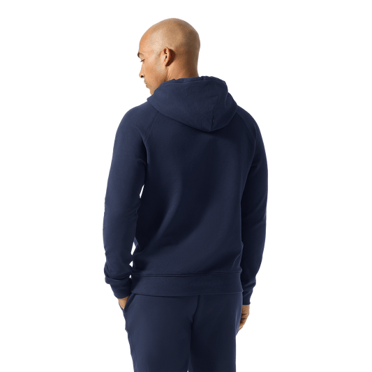 Men's Night Navy NOBULL Hoodie Back Waist Up Angle.