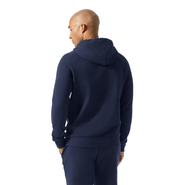 Men's Night Navy NOBULL Hoodie Back Waist Up Angle.