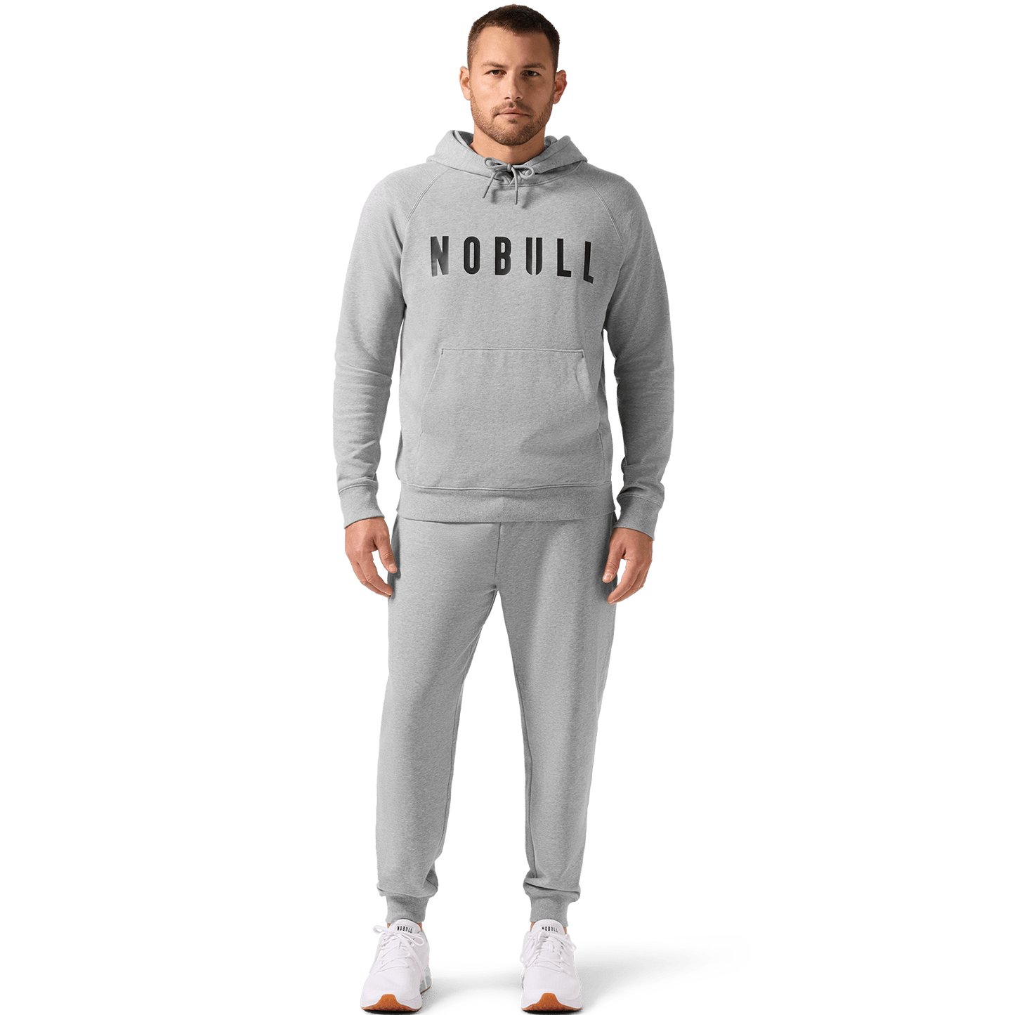 Men's Grey Heather NOBULL Jogger Front On Body Angle.