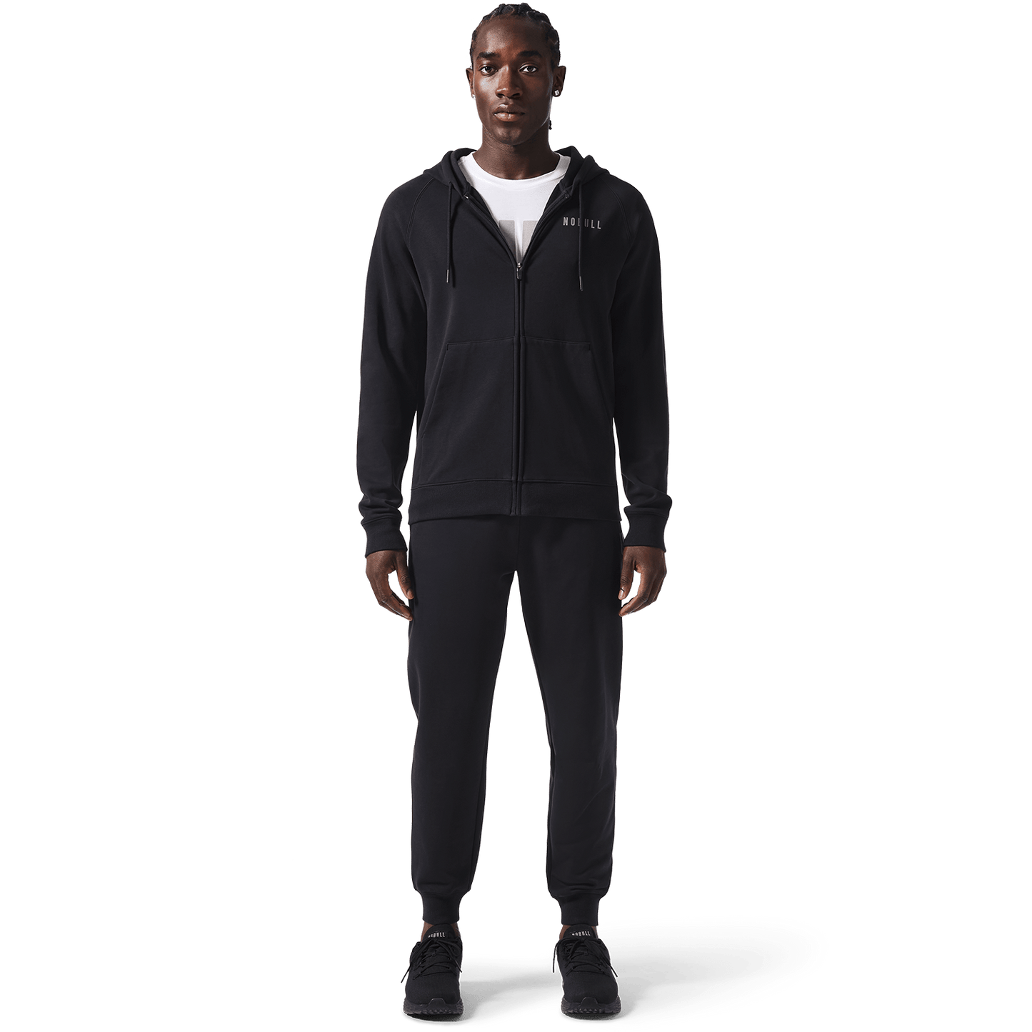 Men's Black NOBULL Joggers Front On Body Angle.