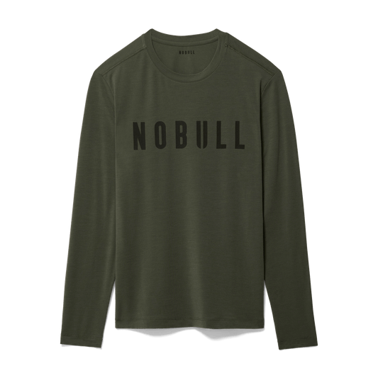 Men's Dark Army NOBULL Long Sleeve Tee Flat Lay Angle.
