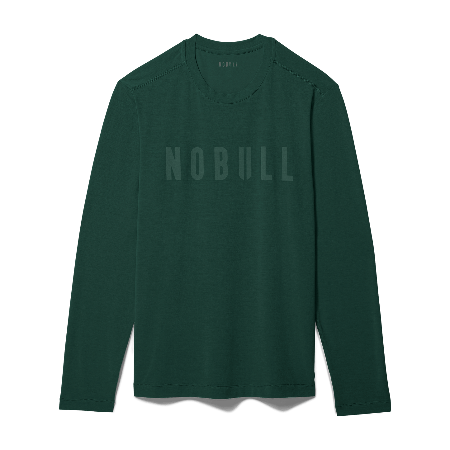 Men's Dark Ivy NOBULL Long Sleeve Tee Flat Lay Angle.