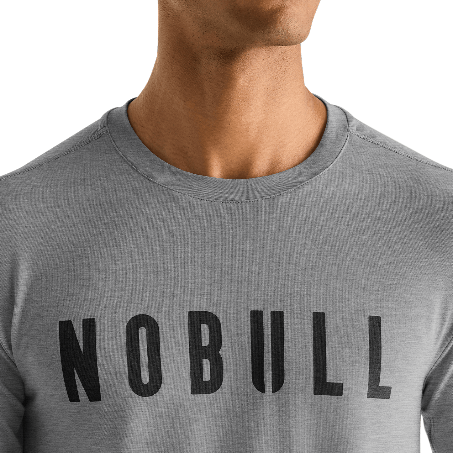 Men's Heather Grey NOBULL Long Sleeve Tee Detail Angle.