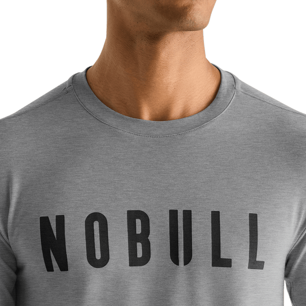 Men's Heather Grey NOBULL Long Sleeve Tee Detail Angle.