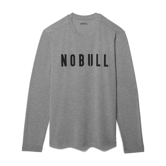 Men's Heather Grey NOBULL Long Sleeve Tee Flat Lay Angle.