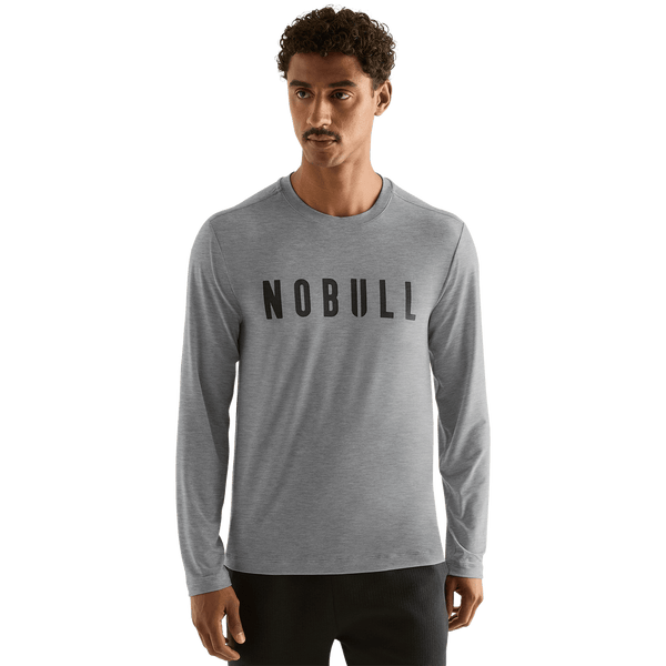 Men's Heather Grey NOBULL Long Sleeve Tee Front Angle.