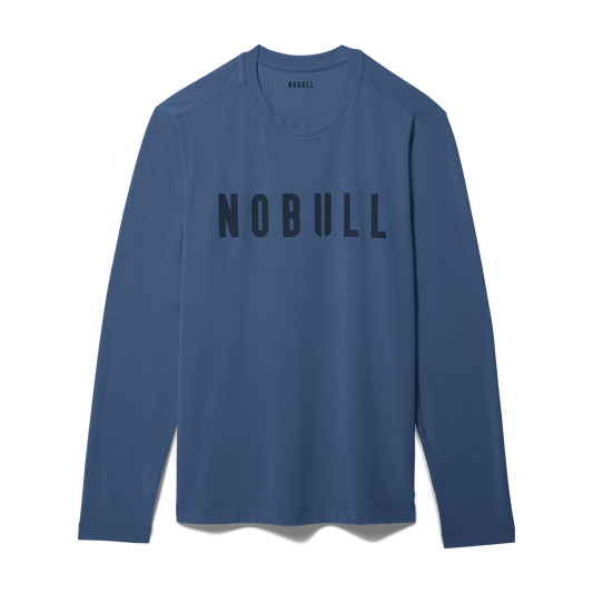 Men's Coastal Blue Long Sleeve Tee Flat Lay Angle.