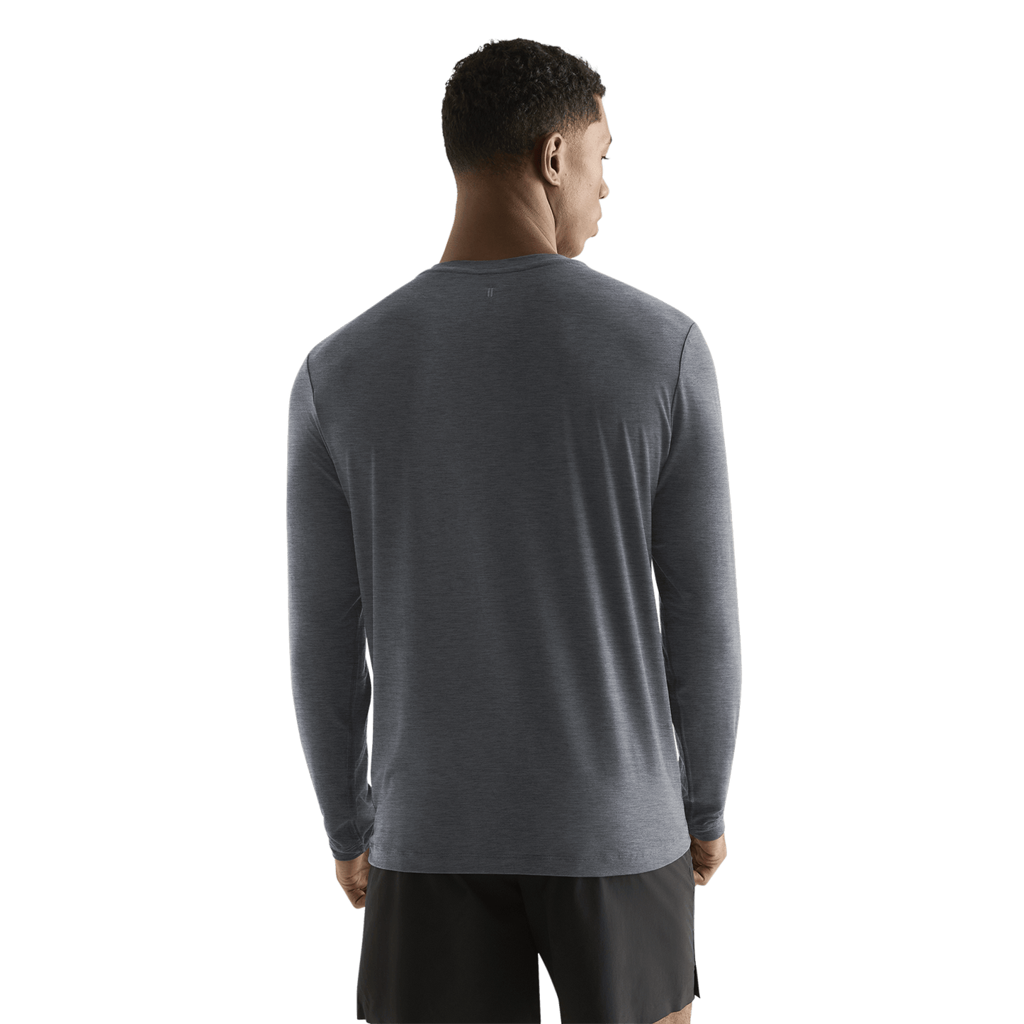 Men's Charcoal Heather NOBULL Long Sleeve Back On Body Angle.